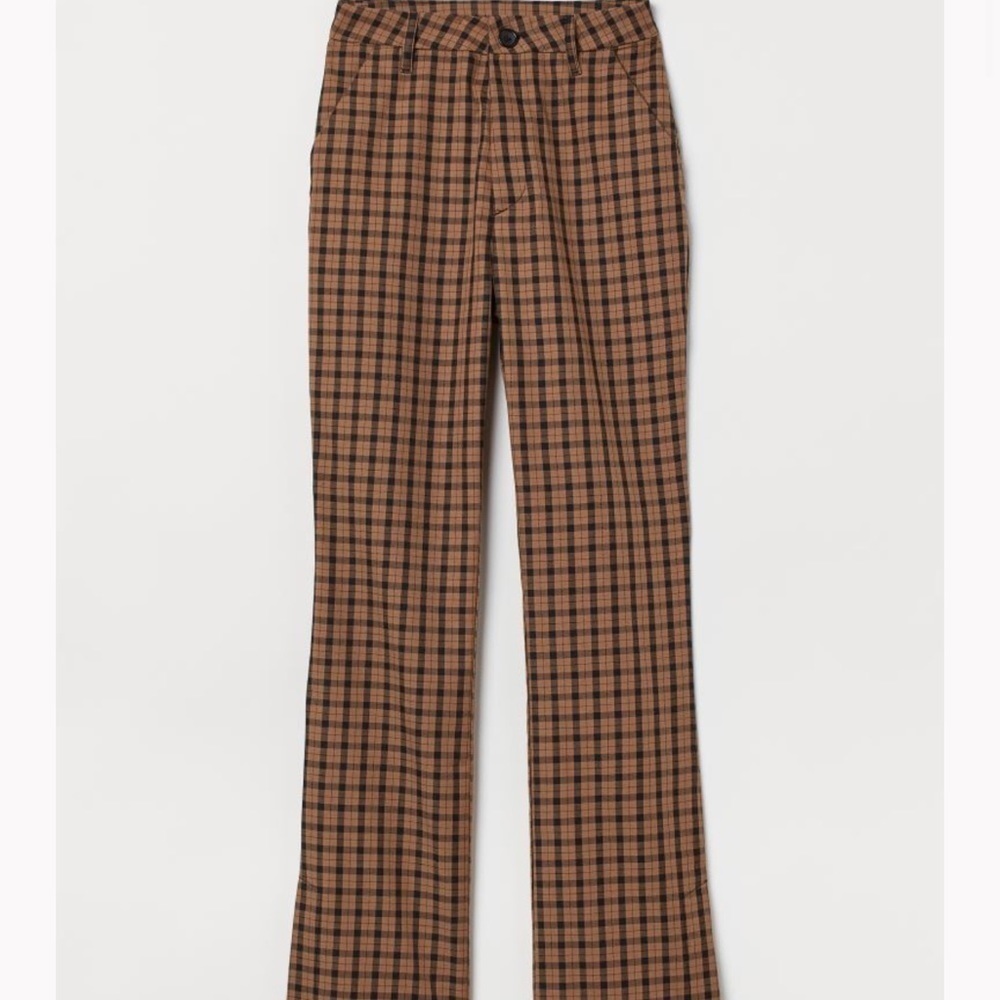H&M - Slit Detail Vintage Brown/Black Flare Trousers Dress Pants Size 0